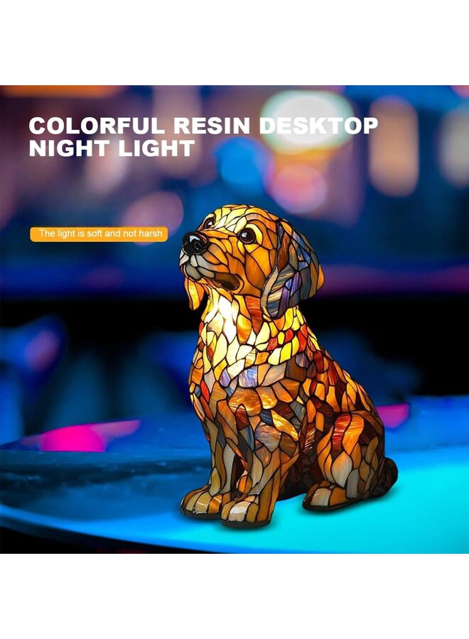 LAMAY Dog Series Art Night Light, Corgi Lamp, Stained Resin Tabletop Night Light, Cute Pet Dog Themed LED Table Lamp, Vintage Animal Home Decor - Image 3